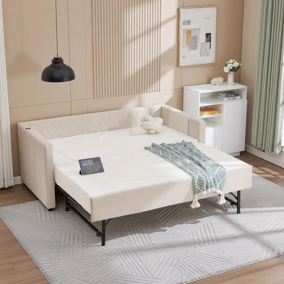 83" Upholstered Twin Size Daybed with Pop Up Trundle to King Day Bed w/USB Port - Image 3 of 4