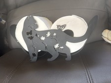 Black Metal Cat Toilet Paper Holder, Self Standing Bathroom Decor Floral detail