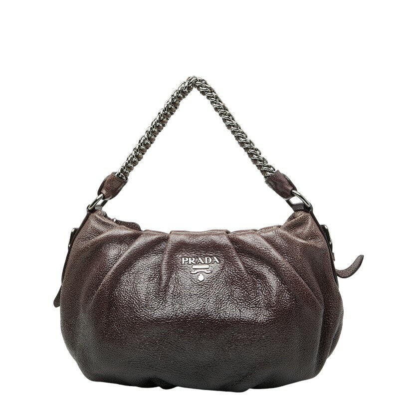 Prada Logo Hardware Chain One-Shoulder Bag Handbag Purple Leather