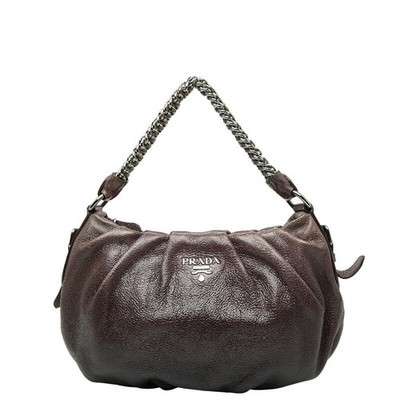 Prada Logo Hardware Chain One-Shoulder Bag Handbag Purple Leather
