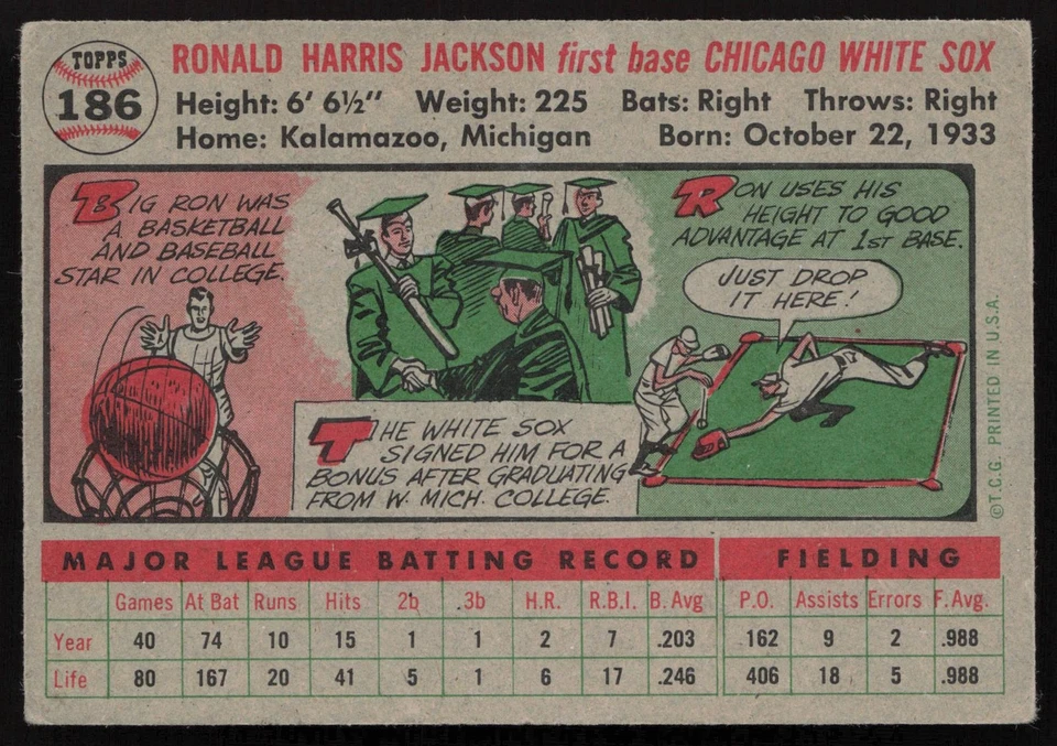 1956 Topps #186 Ron Jackson - Image 2 of 2