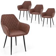 4 PCS Leisure Dining Chair Upholstered Accent Chairs w/ Curved Backrest Brown