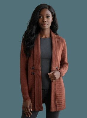 Fortune+Ivy Raiden Metallic Button Detail Open Cardigan Sweater Women M