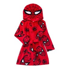 Marvel Spiderman Fleece Robe Pajama Bathrobe Boy 5 6 7 8 Costume Hoodie Red NWT