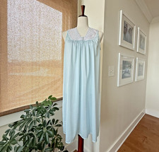 Vintage Lorraine Nightgown Medium Blue Lace Grannycore Nylon 80s Sleepwear