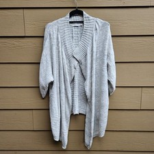 Prana Womens Cardigan SMALL BIRDIE Light Gray Open Front Oversized Sweater