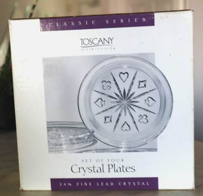 Toscany Card suit set of 4 crystal plates (NIB)