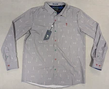 William Murray Shirt Mens Large Gray Holiday Christmas NYC Lights Button Up Golf
