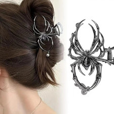 2Pcs Y2K Rhinestone Pearl Skull Spider Hair Claw Clip Women NEW