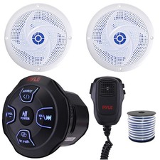 Pyle PLMRBT18MIC Marine Bluetooth Receiver, 6" 240W Max LED Speakers 1 Pair