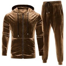 Mens Tracksuit Long Sleeve Full Zip Velour Hoodie Jacket Jogger Sweatpants Ca...