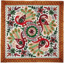 Colorful hand embroidered peacock wall hanging tapestry table cloth India decor
