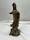 Vintage Guan Yin Kwan Yin Bronze Brass Statue 9-1/4” tall x 3-1/2” Heavy