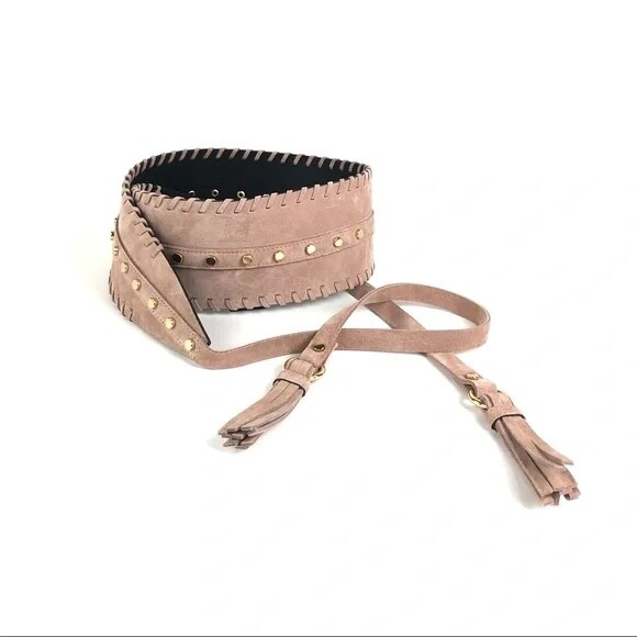 BCBGMAXAZRIA Beige Nubuck Tie-Front Tassel Belt | eBay display picture 3