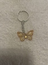 Silver Tone Metal Keychain Keyring Butterfly Insect Small Whimsical