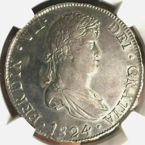 1824 PTS PJ Bolivia 8 Reales Silver Ferdinand VII KM# 84 NGC AU