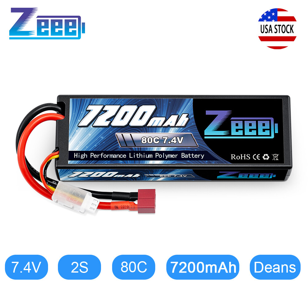 Zeee 7200mAh 80C 7.4V 2S LiPo Battery Deans Plug Hardcase for RC Car Truck Buggy