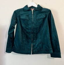 Chico's Womens Full-Zip Casual Jacket Size 0 Teal Cotton Blend Stretch Pockets