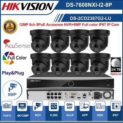 Hikvision AcuSense 4K 8CH POE CCTV System 8MP ColorVu Camera DS-2CD2387G2-LU lot