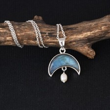 Crescent Moon Shape Labradorite Sterling Silver Pendant & Necklace Boho Jewelry