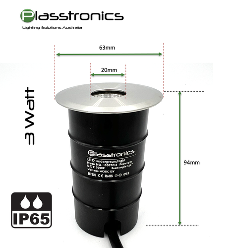 2X Plasstronics Underground uplight 12V 3W LED landscape 316 stainless steel - Picture 6 of 11