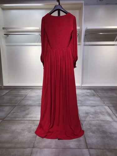 Mikael Aghal Shirred Crepe De Chine Gown In Crimson US4 NWT - Picture 6 of 9