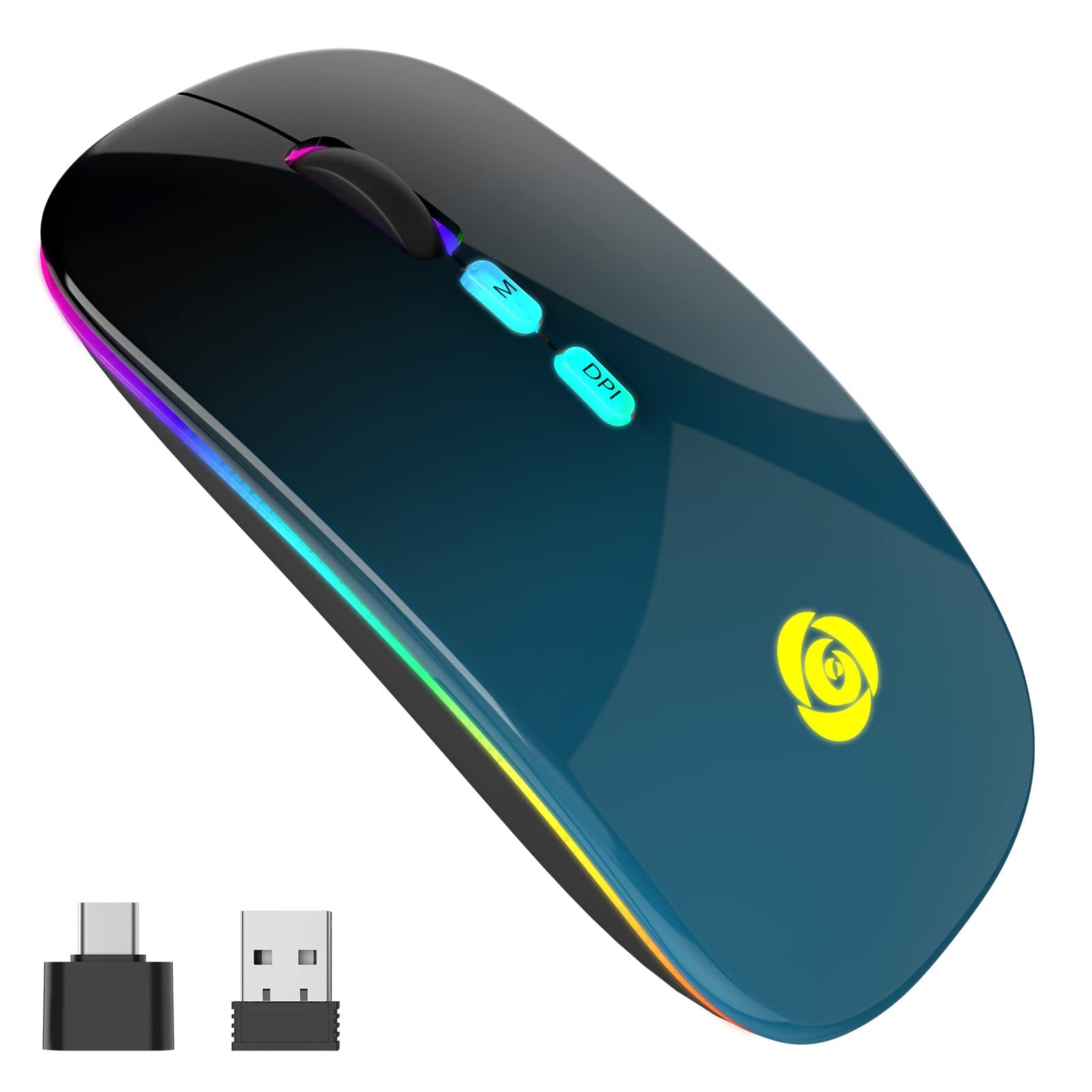 Bluetooth LED Wireless Mouse with 2.4GHz Rechargeable and Instant Connection