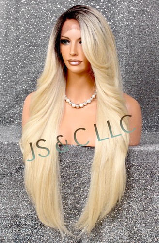 Echthaar Mischung lang Full Lace Front Perücke geschichtet wellig blond mit Wurzelwärme OK RPU - Bild 2 von 6