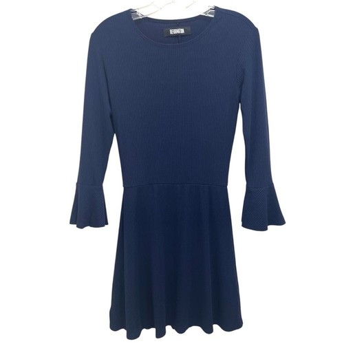 Reformation Anise Ribbed Mini Dress Fit and Flare Stretch Blue Size S - Picture 2 of 10