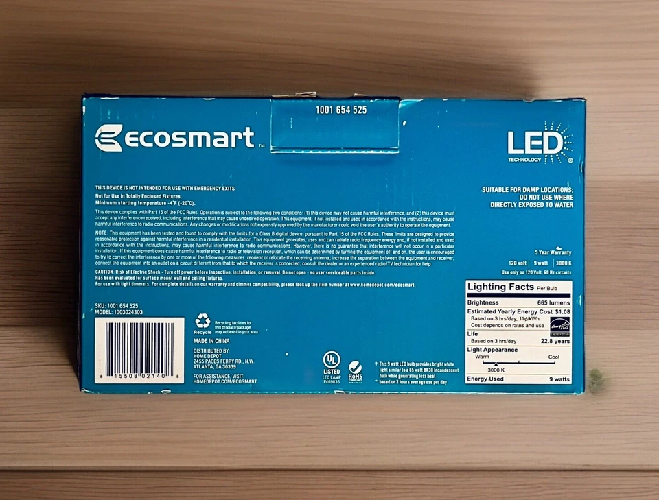 EcoSmart 65W Equivalent BR30 Dimmable LED Light Bulb, Bright White (6-Pack) NEW - Image 3 of 4