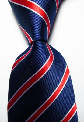New Classic Striped Dark Blue Red White JACQUARD WOVEN Silk Men's Tie Necktie