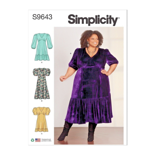 DRESS SEWING PATTERN MARKDOWN Simplicity 9643 20-28 Women Puff Sleeve Plus Uncut - Picture 1 of 8