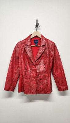 Doncaster Collection Women's Red Lazer Cut Leather Blazer Jacket, Size 8 Classic