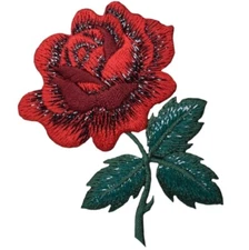 Red Rose Applique Patch - Flower Love Gardening Embroidered Badge 3-1/8" Iron On