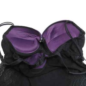 Jolinesse 1990s Vintage Sexy Purple and Black Lace Lingerie Top 34B