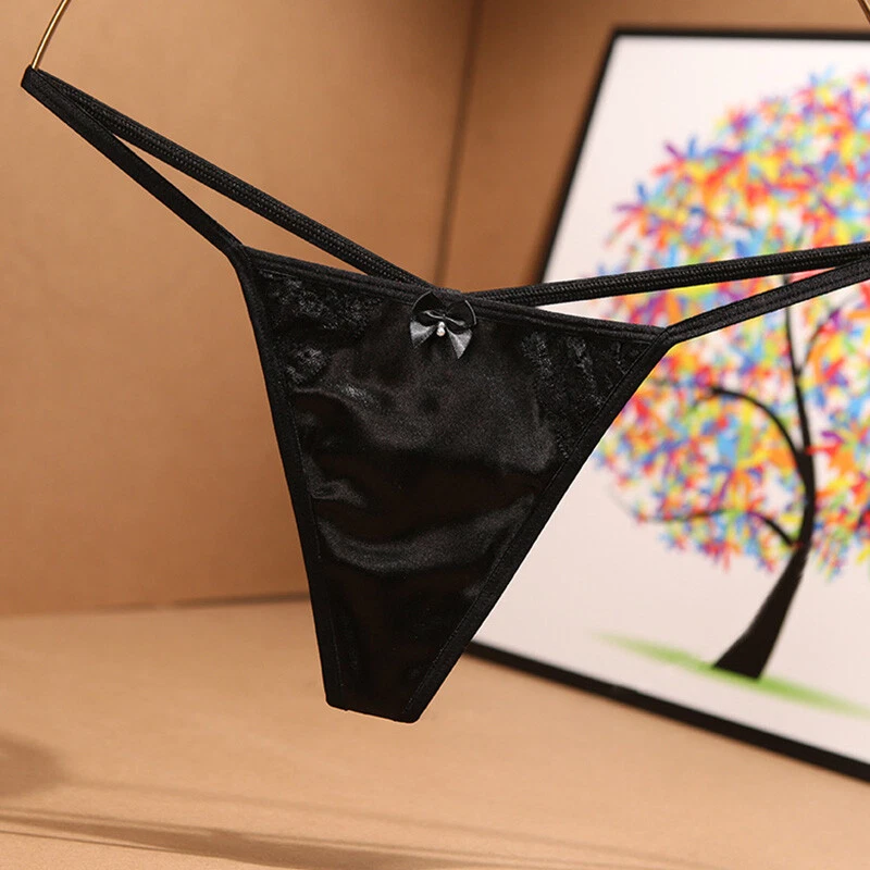 Сексуальные женские трусики с Т-образной спиной атласные стринги трусы кружевные белье нижнее белье - Изображение 3 из 4