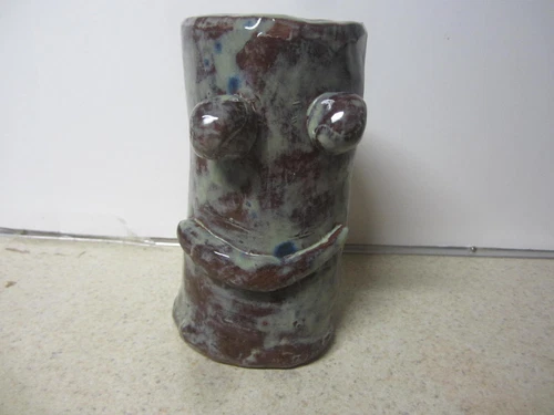 VINTAGE FUNNY UGLY FACE POTTERY HAND MADE 3D MUG