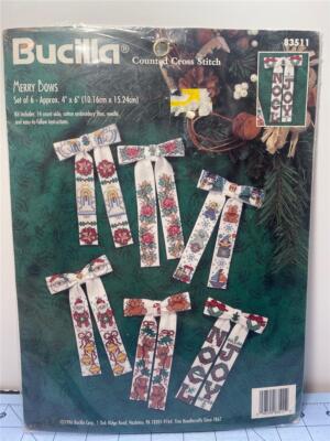 BUCILLA Counted Cross Stitch Kit  MERRY BOWS Set of 6 Bows 4'' x 6'' Each 1996