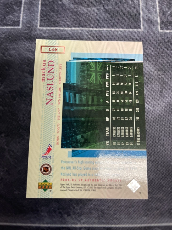 2004-05 SP Authentic 149 All World Team Markus Naslund Vancouver Canucks  - Image 2 of 2