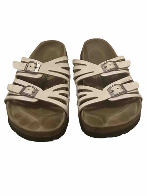 Birkenstock White Leather Buckle Sandals Women Size Authentic Betula 
