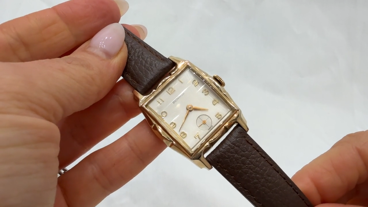 Benrus Watch Vintage 1950's Yellow Gold Filled Tank Style Serviced
