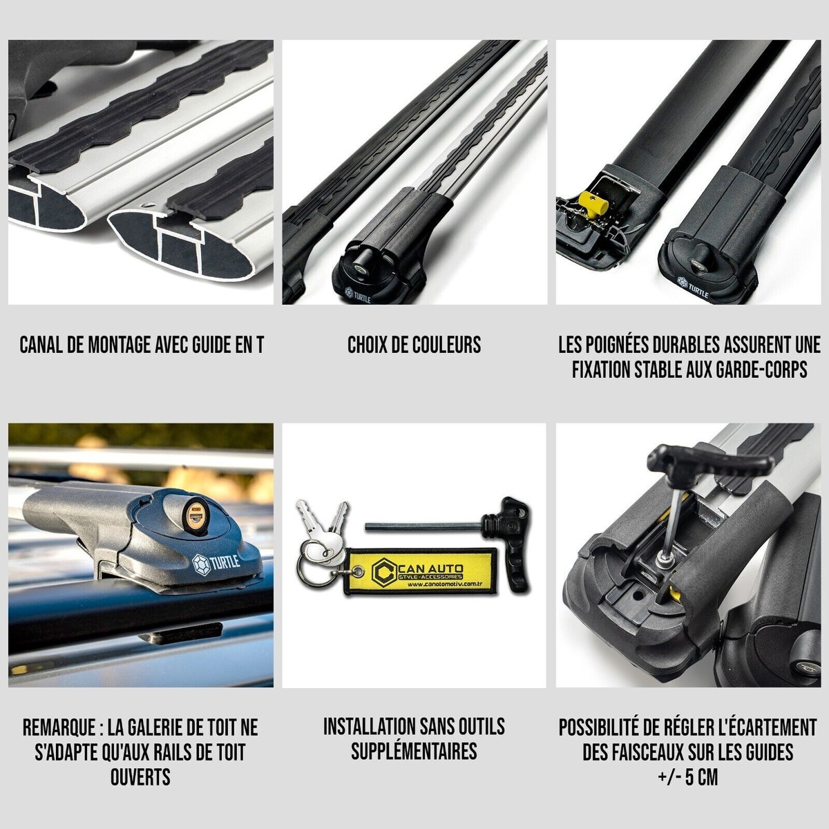 Barres De Toit Transversales Pour Volkswagen T5 Transporter 2003-2014 - Marque Turtle, Amovibles, Garantie 2 Ans