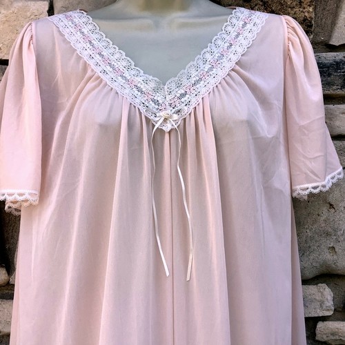 Camisón Sears Carriage Court para mujer M rosa melocotón encaje hasta la rodilla manga corta - Imagen 3 de 10