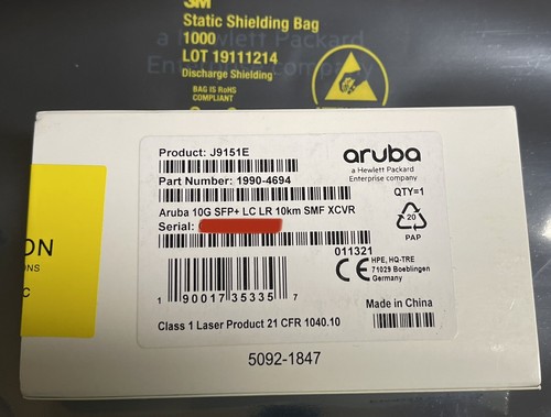 J9151E HPE Aruba 10G SFP+ LC LR 10KM SMF New Seal Green Hologram GENUINE - Picture 6 of 6
