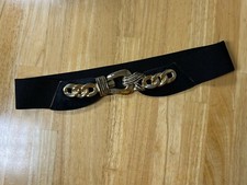 VTG Women's Omega 80s Boho Belt Vintage Ornate Black Sz Med 10332 Stretch Suede