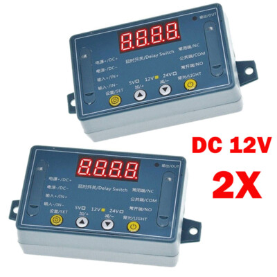 2pcs DC12V 10A Adjustable Time Delay Relay Module LED Digital Timer Switch +Case