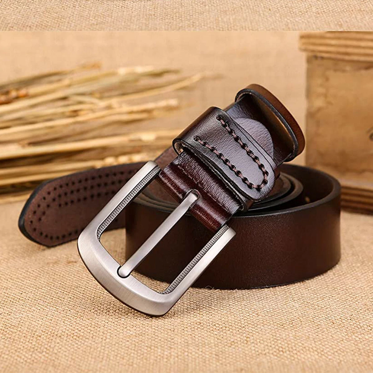 Textured leather waist belt