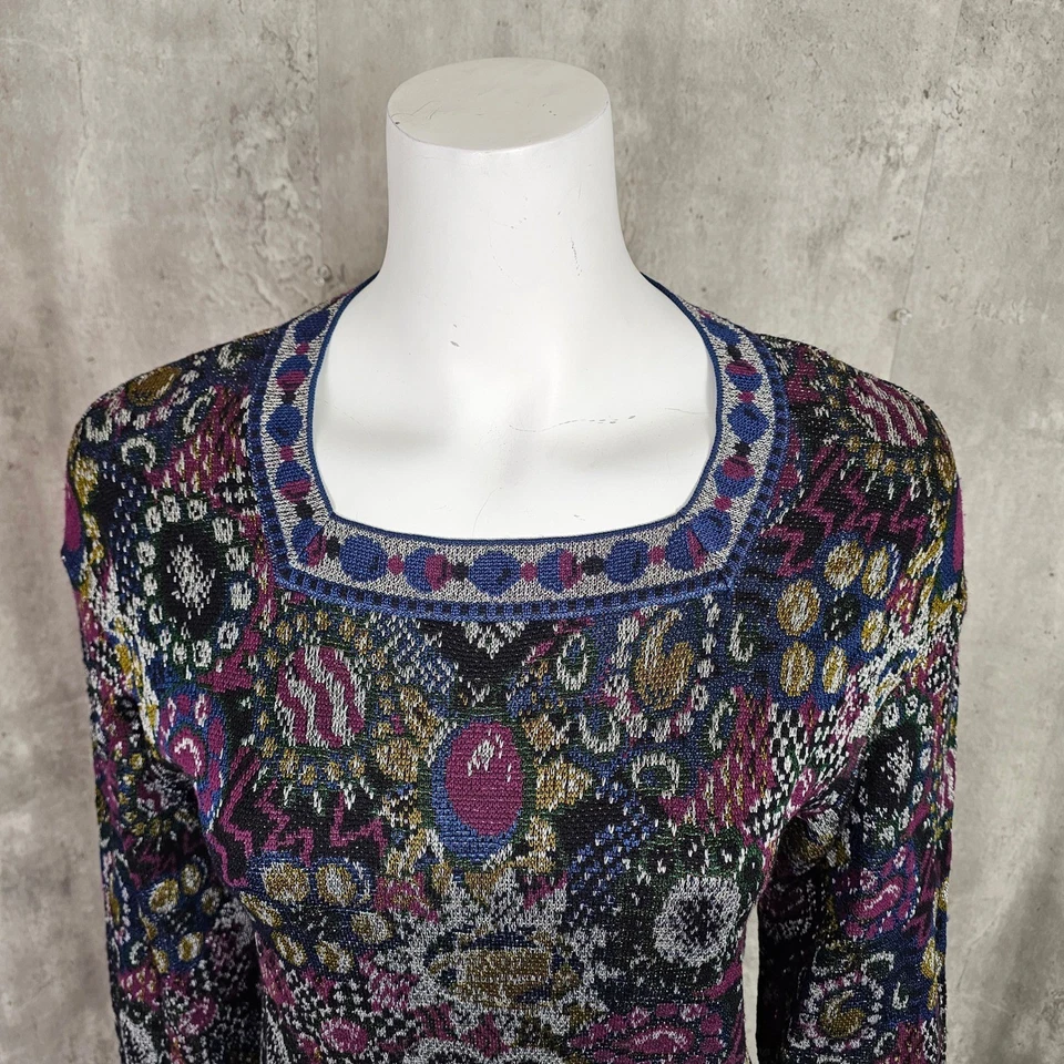 Vintage 80s Missoni Orange Label Size M Kaleidoscope Hearts Tapestry Knit Dress - Image 2 of 4