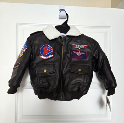 Rubie's Top Gun Bomber Jacket Maverick Boys XS Brown Faux Leather Full Zip