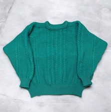 Vintage 90s Carraig Donn Made in Ireland Wool Chunky Cable Knit Green Sweater